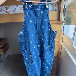 Hanna Andersson Blue Denim Overalls with Embroidered Daisies